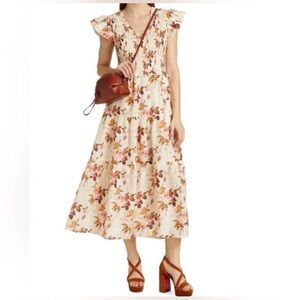 Nwot Sea New York Esme midi floral dress smocked tiered skirt cap sleeves size 6